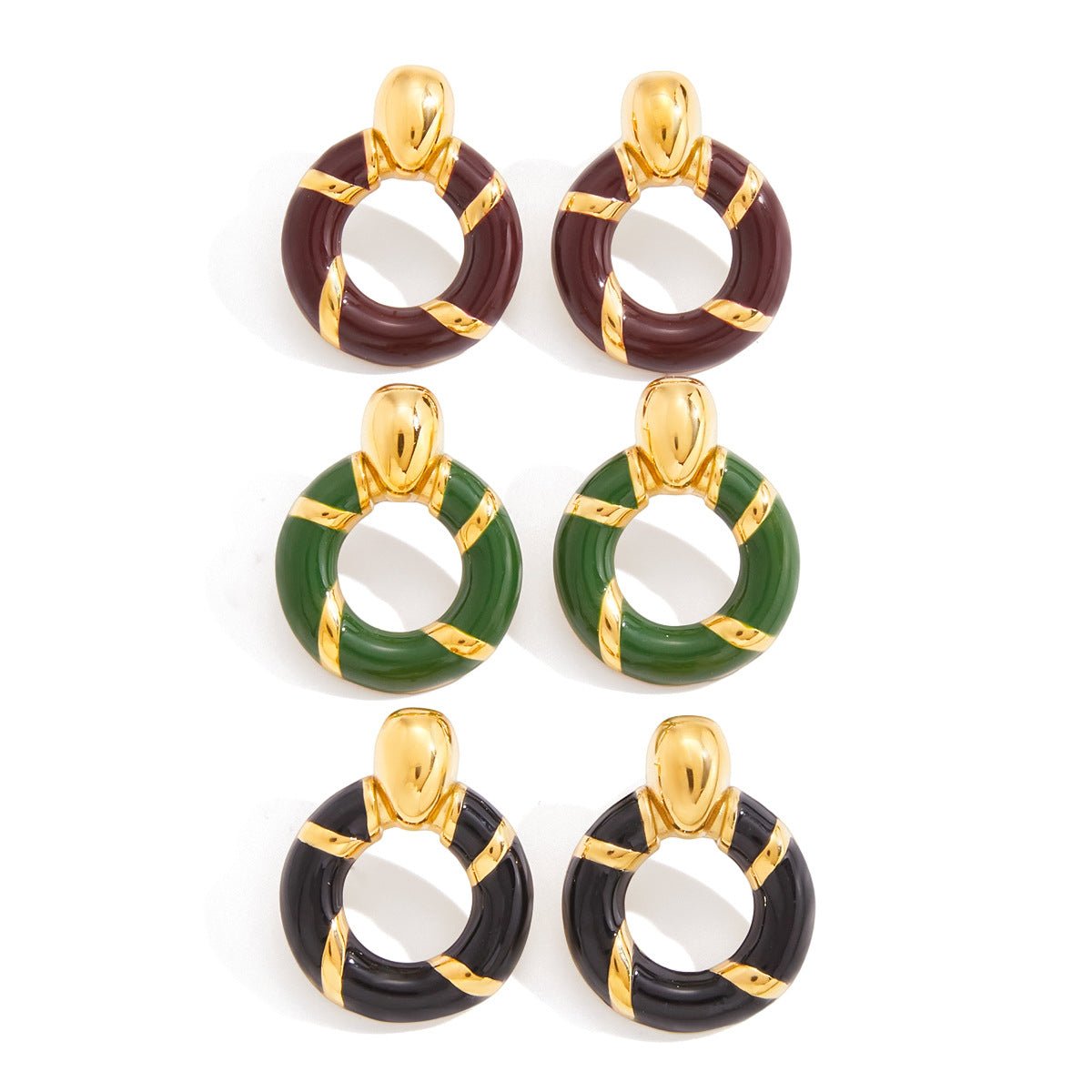 Autumn/Winter Maillard Style Enamel Hoop Earrings | Titanium Steel Gold - Plated - Retro Warm - Tone Statement Jewelry - Aruary Studio ｜ Artisanal Jewelry