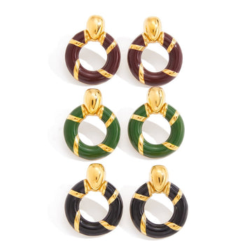 Autumn/Winter Maillard Style Enamel Hoop Earrings | Titanium Steel Gold - Plated - Retro Warm - Tone Statement Jewelry - Aruary Studio ｜ Artisanal Jewelry