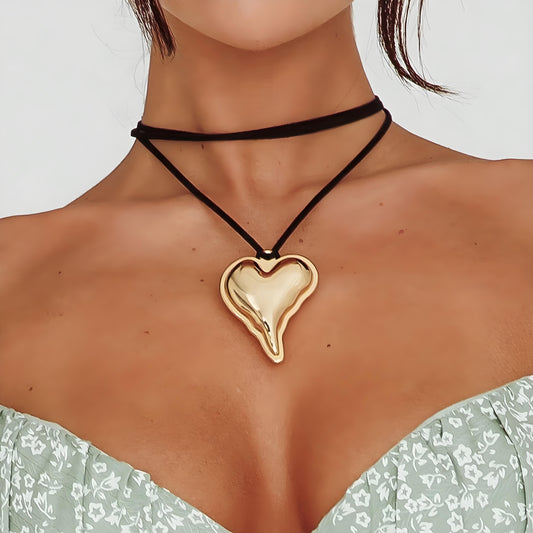 Asymmetric Metal Pendant Leather Necklaces