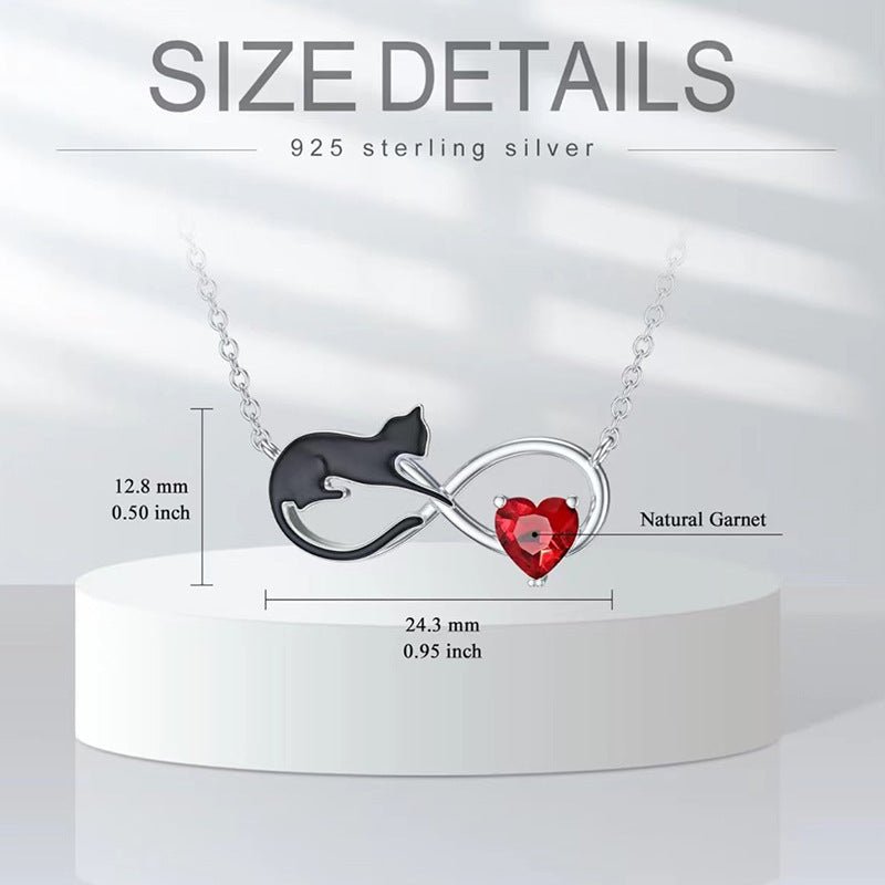 Black Cat Infinity Heart Necklace | S925 Sterling Silver + 5A Zircon - Eternal Love for Feline Enthusiasts - Aruary Studio ｜ Artisanal Jewelry