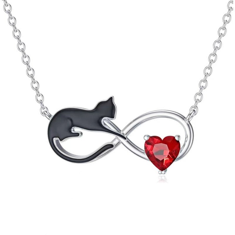 Black Cat Infinity Heart Necklace | S925 Sterling Silver + 5A Zircon - Eternal Love for Feline Enthusiasts - Aruary Studio ｜ Artisanal Jewelry
