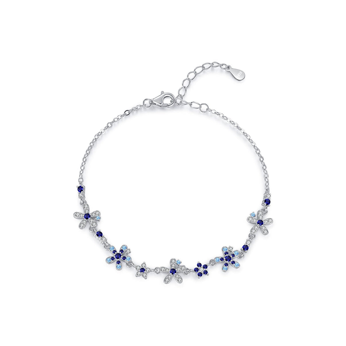 "Azure Bloom" 925 Sterling Silver Floral Bracelet - Aruary Studio ｜ Artisanal Jewelry