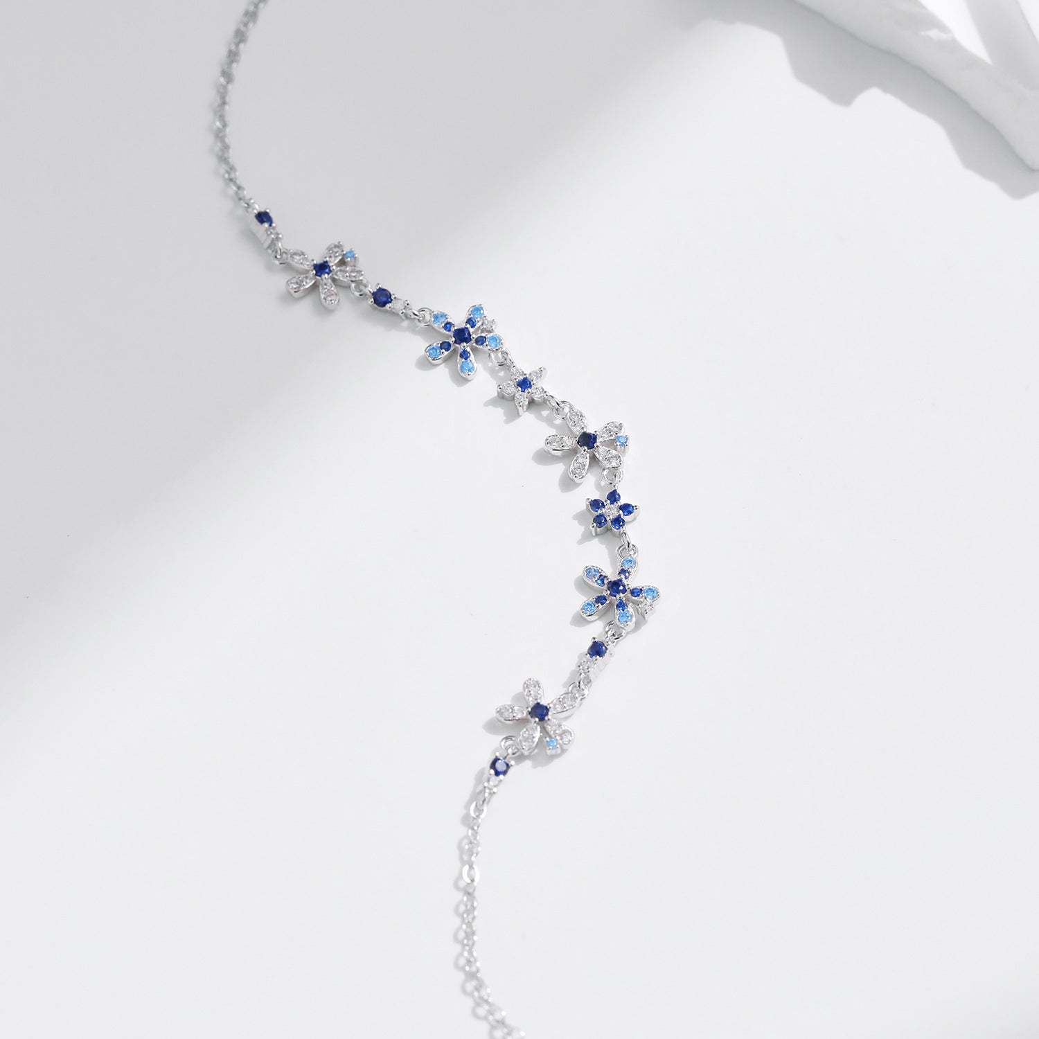 Blue Floral 925 Sterling Silver Bracelet | Hand - Set 5A Zircon - Delicate Garden Elegance - Aruary Studio ｜ Artisanal Jewelry