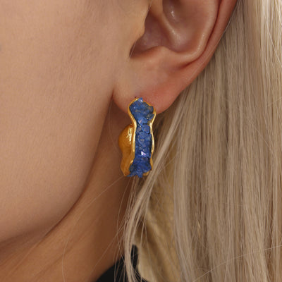 Boho Crystal Stone C-Hoop Earrings | Titanium Gold Plated - Vibrant & Edgy Elegance - Aruary Studio ｜ Artisanal Jewelry