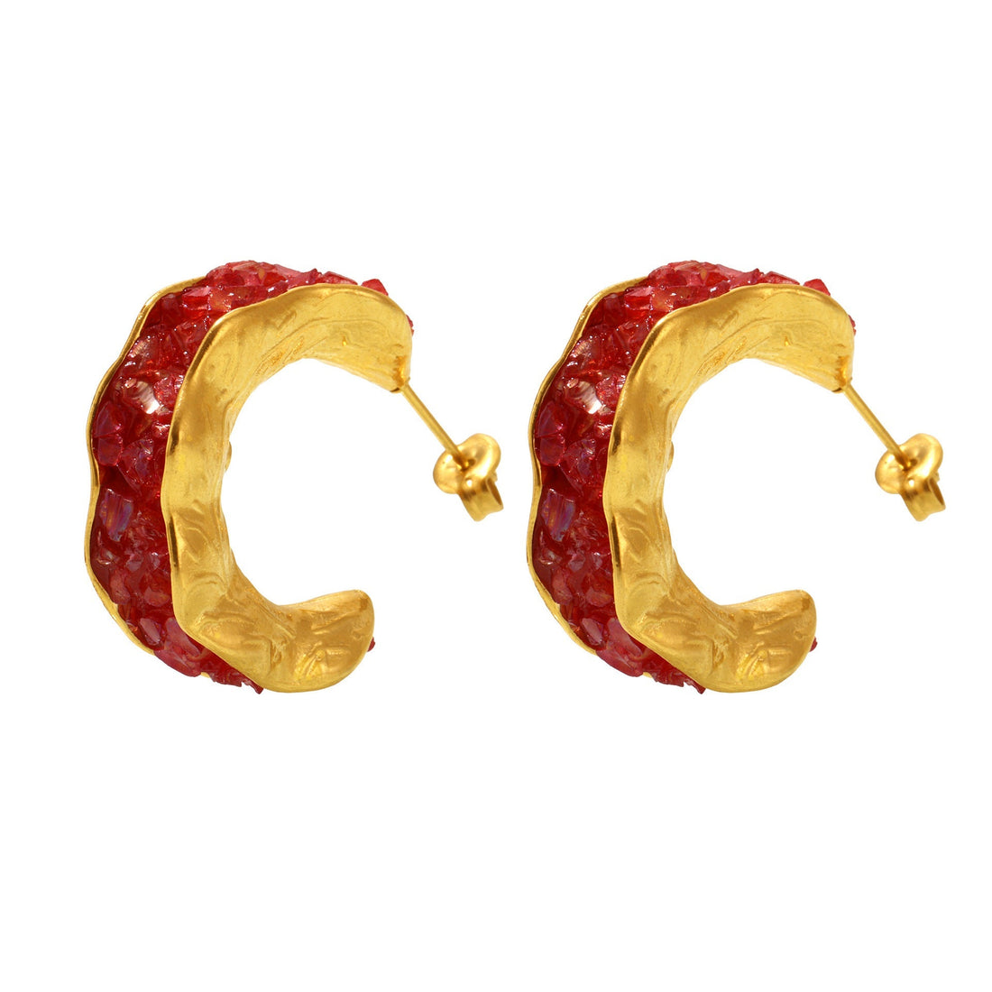 Boho Crystal Stone C-Hoop Earrings | Titanium Gold Plated - Vibrant & Edgy Elegance - Aruary Studio ｜ Artisanal Jewelry