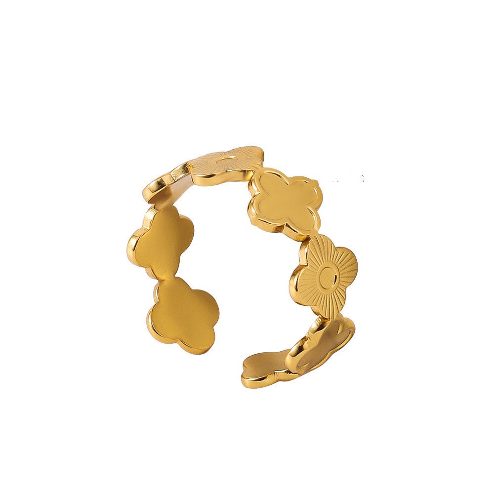Botanical Adjustable Ring | 18K Gold Plated Stainless Steel | Unisex Floral Statement Jewelry - Aruary Studio ｜ Artisanal Jewelry