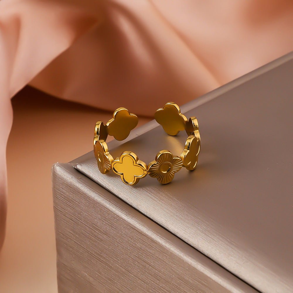 Botanical Adjustable Ring | 18K Gold Plated Stainless Steel | Unisex Floral Statement Jewelry - Aruary Studio ｜ Artisanal Jewelry