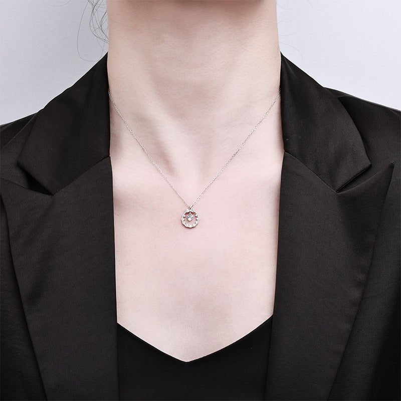 Bow & Heart Wreath Necklace | 925 Sterling Silver + Moissanite - Whimsical Elegance with Adjustable Fit - Aruary Studio ｜ Artisanal Jewelry