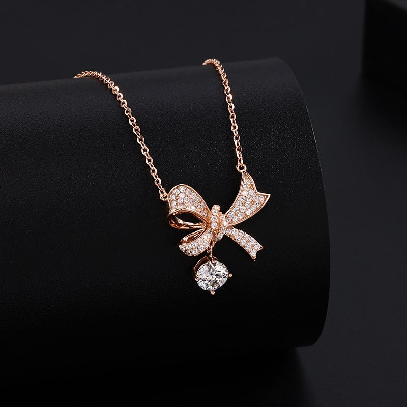 Bow Moissanite Necklace | 925 Sterling Silver + 0.5ct Moissanite - Aruary Studio ｜ Artisanal Jewelry