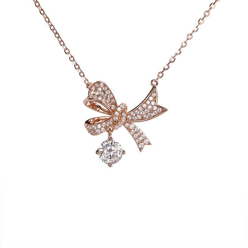 Bow Moissanite Necklace | 925 Sterling Silver + 0.5ct Moissanite - Aruary Studio ｜ Artisanal Jewelry