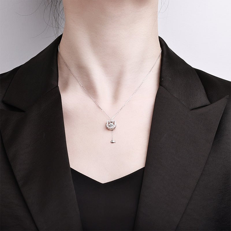 Cat & Fish Moissanite Necklace | 925 Sterling Silver + 0.5ct 5A Moissanite - Aruary Studio ｜ Artisanal Jewelry