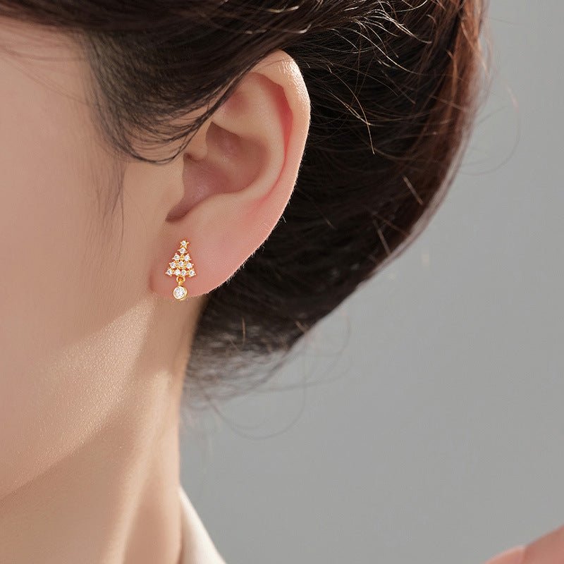 Christmas Tree Stud Earrings | S925 Sterling Silver with Gold/Platinum Plating + Premium Zircon - Aruary Studio ｜ Artisanal Jewelry