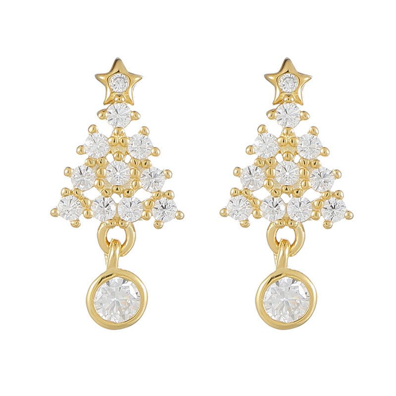Christmas Tree Stud Earrings | S925 Sterling Silver with Gold/Platinum Plating + Premium Zircon - Aruary Studio ｜ Artisanal Jewelry