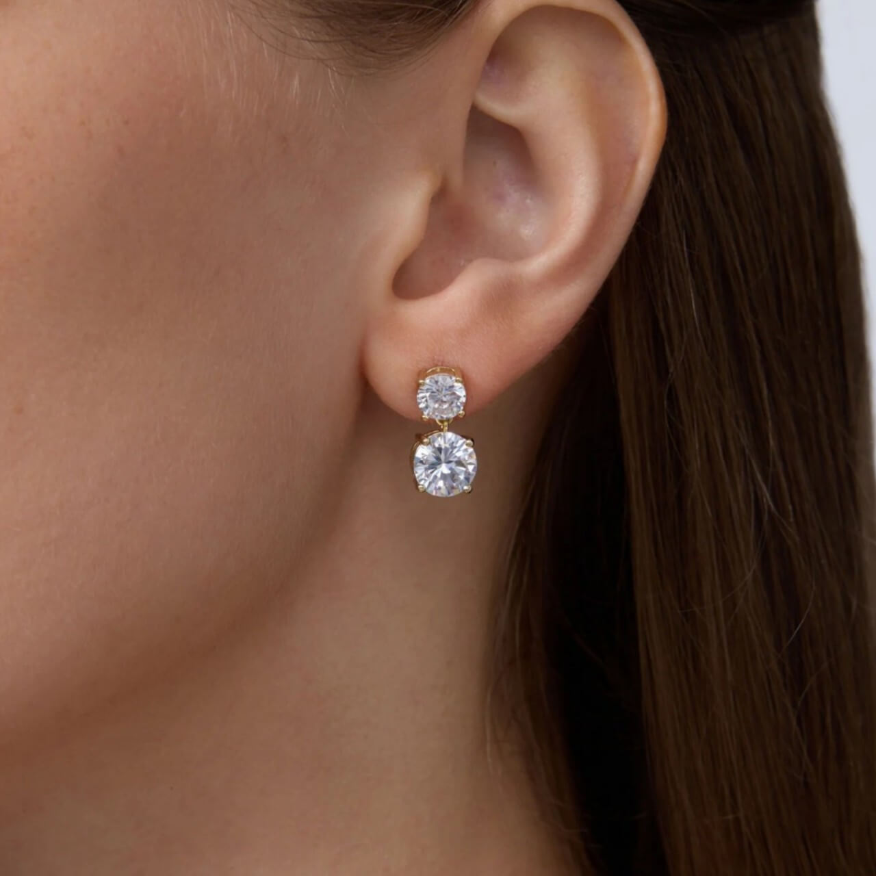 Classic Double Moissanite - Style Drop Earrings – 18K Gold Plated 5A Cubic Zirconia Studs, Elegant Minimalist Jewelry for Women - Aruary Studio ｜ Artisanal Jewelry