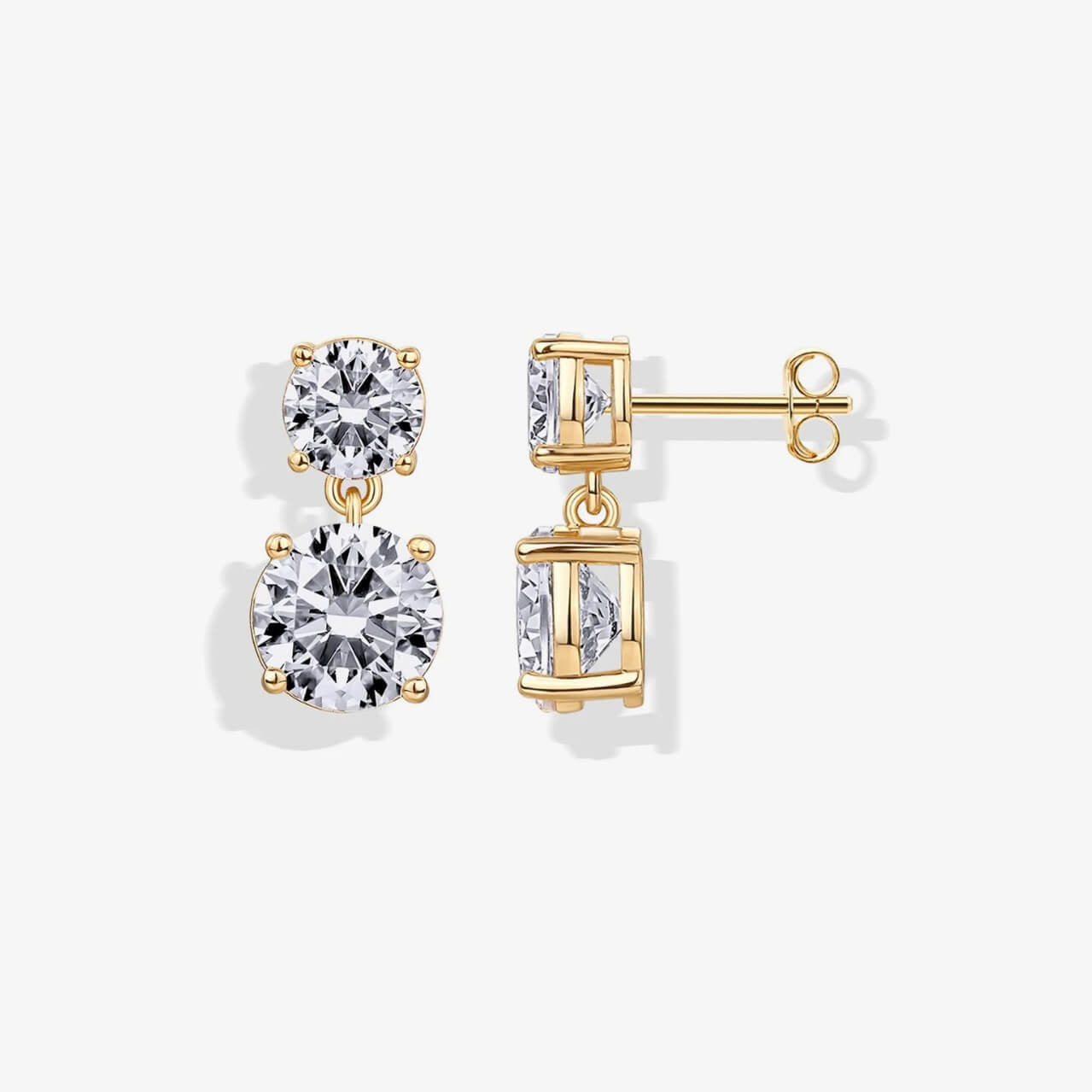 Classic Double Moissanite - Style Drop Earrings – 18K Gold Plated 5A Cubic Zirconia Studs, Elegant Minimalist Jewelry for Women - Aruary Studio ｜ Artisanal Jewelry