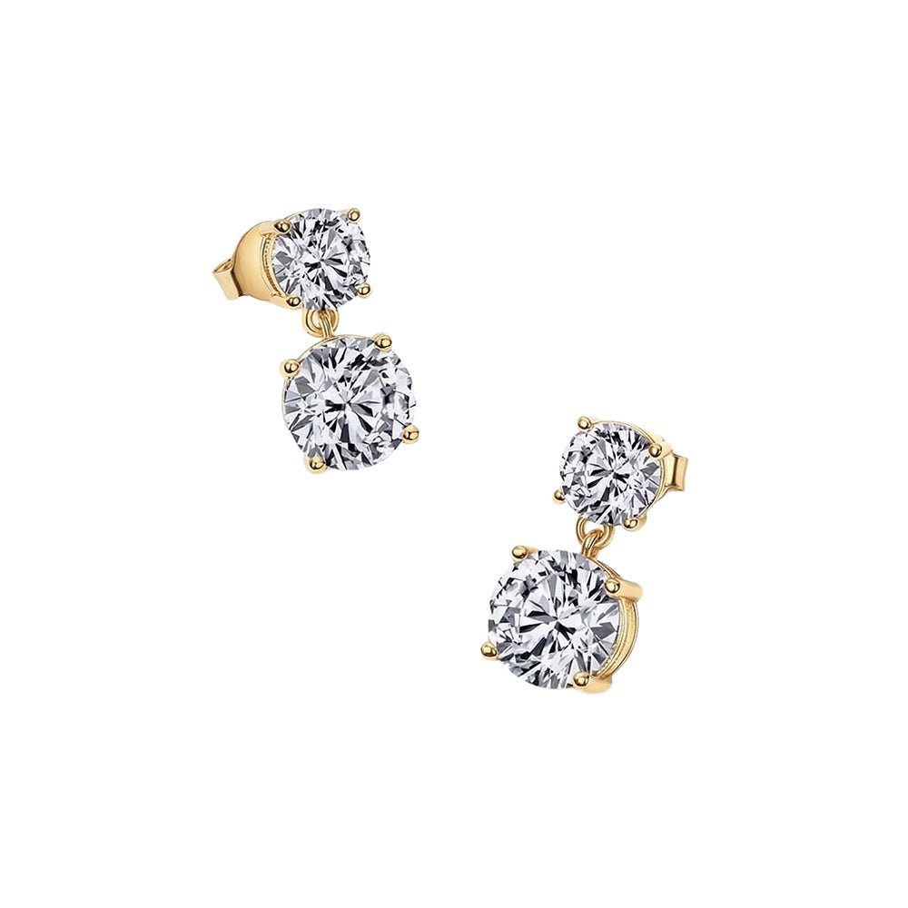 Classic Double Moissanite - Style Drop Earrings – 18K Gold Plated 5A Cubic Zirconia Studs, Elegant Minimalist Jewelry for Women - Aruary Studio ｜ Artisanal Jewelry