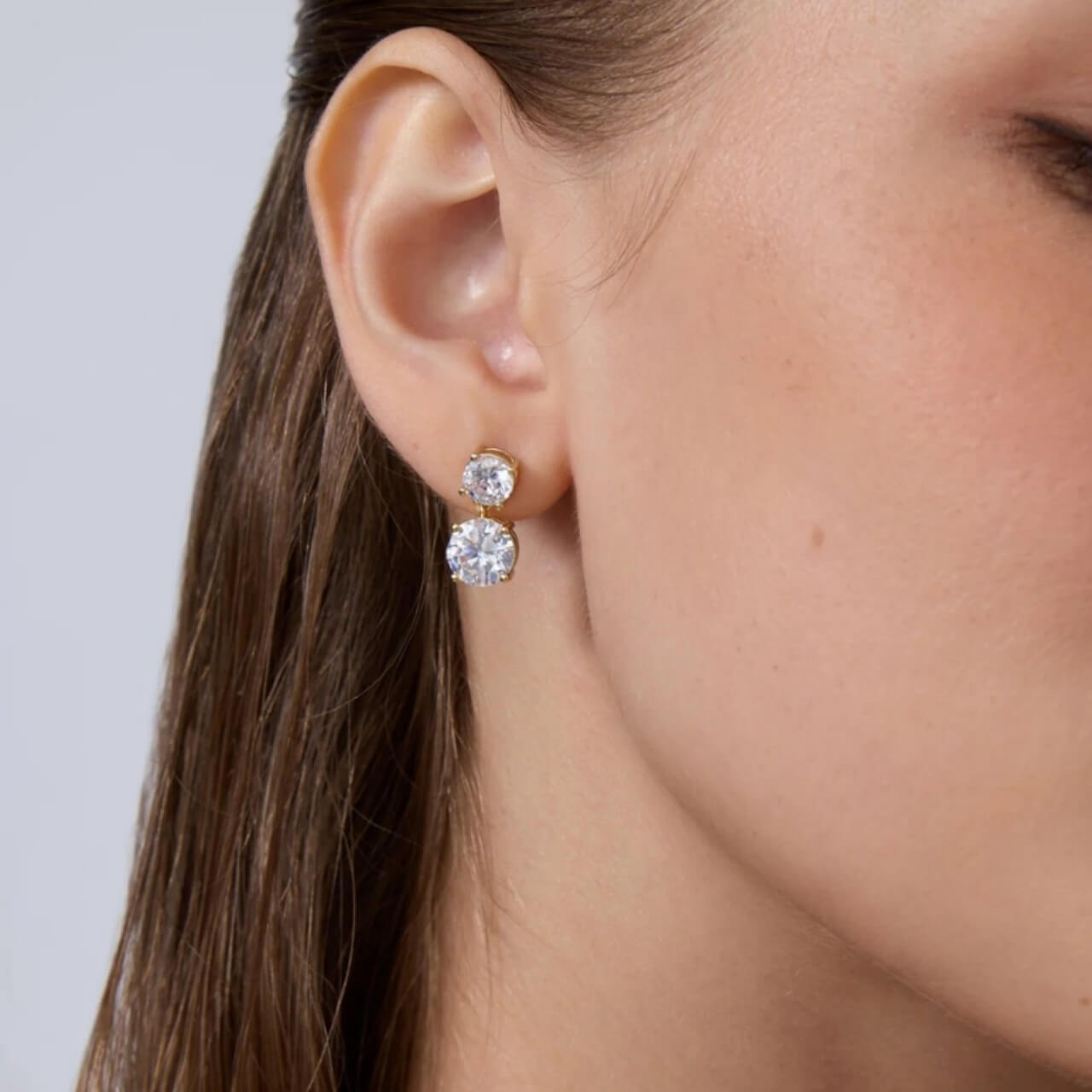 Classic Double Moissanite - Style Drop Earrings – 18K Gold Plated 5A Cubic Zirconia Studs, Elegant Minimalist Jewelry for Women - Aruary Studio ｜ Artisanal Jewelry