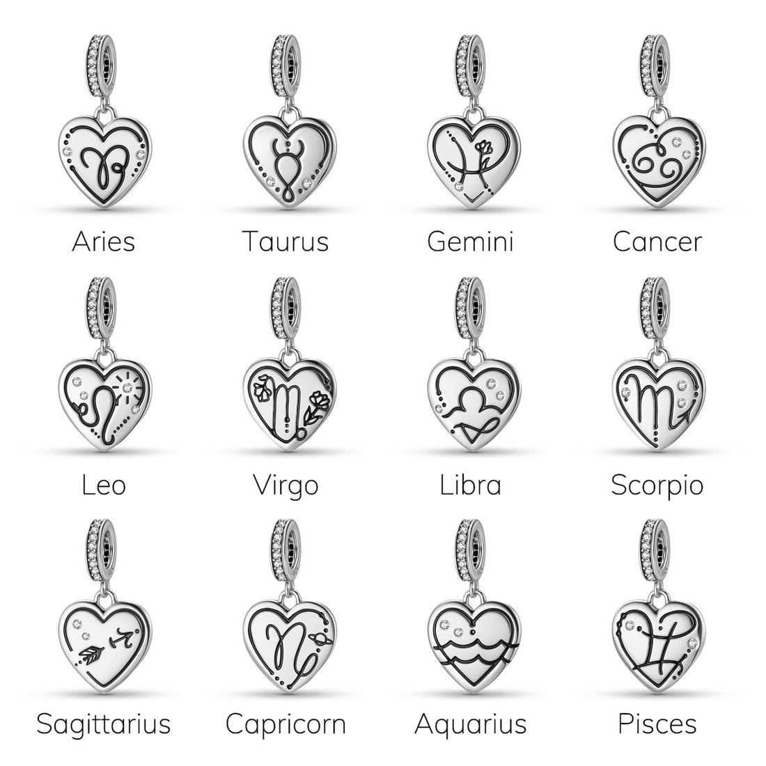 Combination Bracelet with Beads：heart - shaped Twelve Zodiac Signs pendant（S925） - Aruary Studio ｜ Artisanal Jewelry