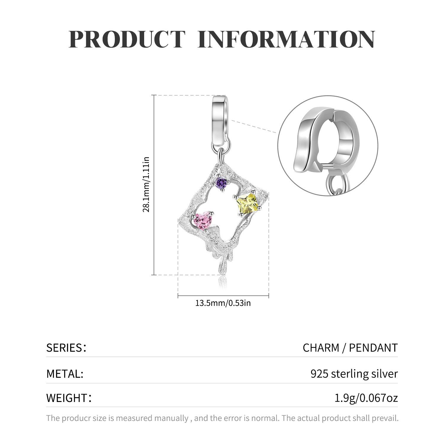 Combination Bracelet with Beads：photo frame pendant（S925） - Aruary Studio ｜ Artisanal Jewelry