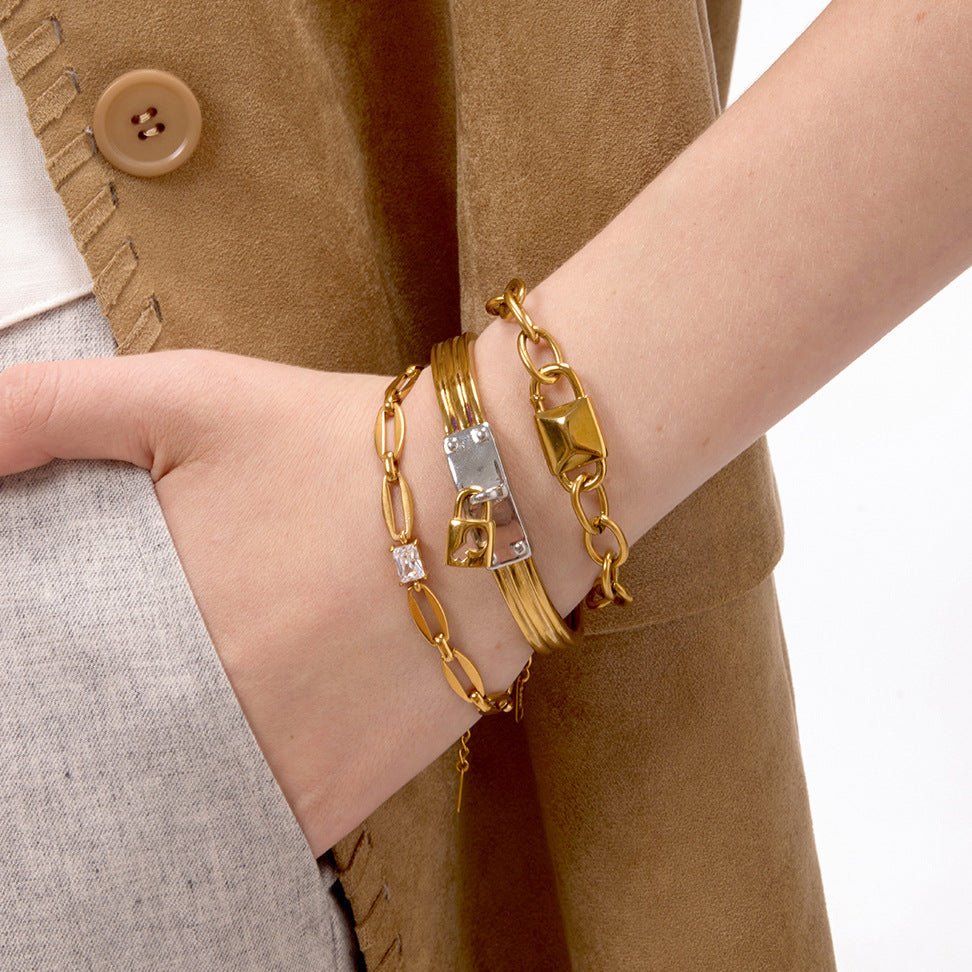 Creative Padlock Cuff Bracelet | Titanium Steel - Edgy Symbol of Style & Commitment - Aruary Studio ｜ Artisanal Jewelry