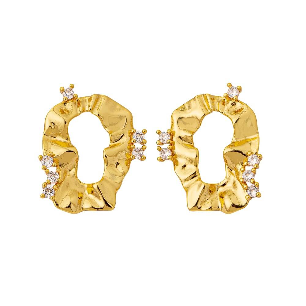 Crinkled Free - Form 18K Gold - Plated Stud Earrings | Titanium Steel + Zircon - Aruary Studio ｜ Artisanal Jewelry