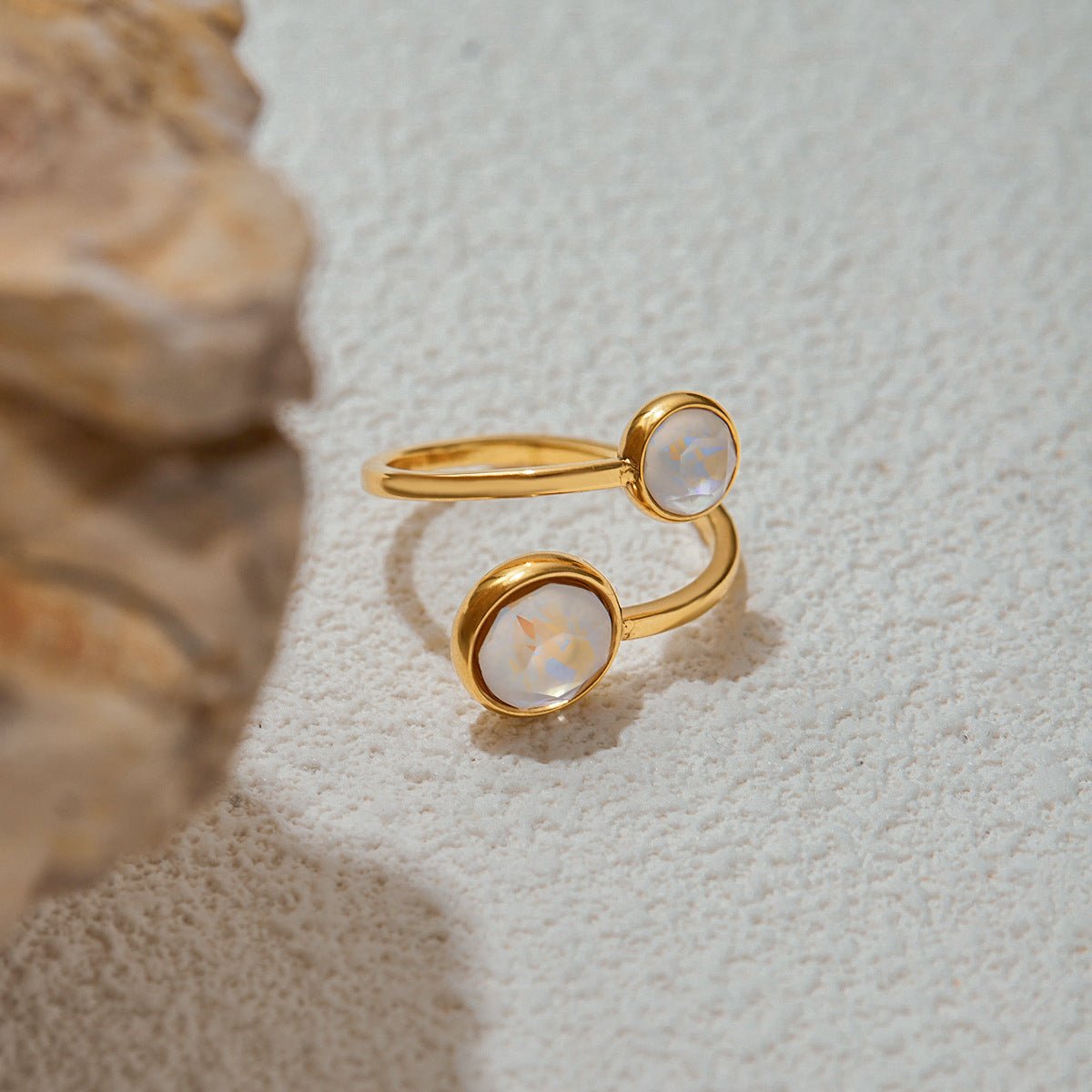 Cubic Zirconia Stacking Ring - 18K Gold Titanium Steel Ring | Tarnish - Free & Hypoallergenic - Aruary Studio ｜ Artisanal Jewelry