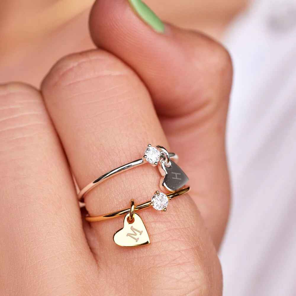Custom Heart Zircon Pendant Ring | 18K Gold-Plated Titanium Steel + 5A Zircon