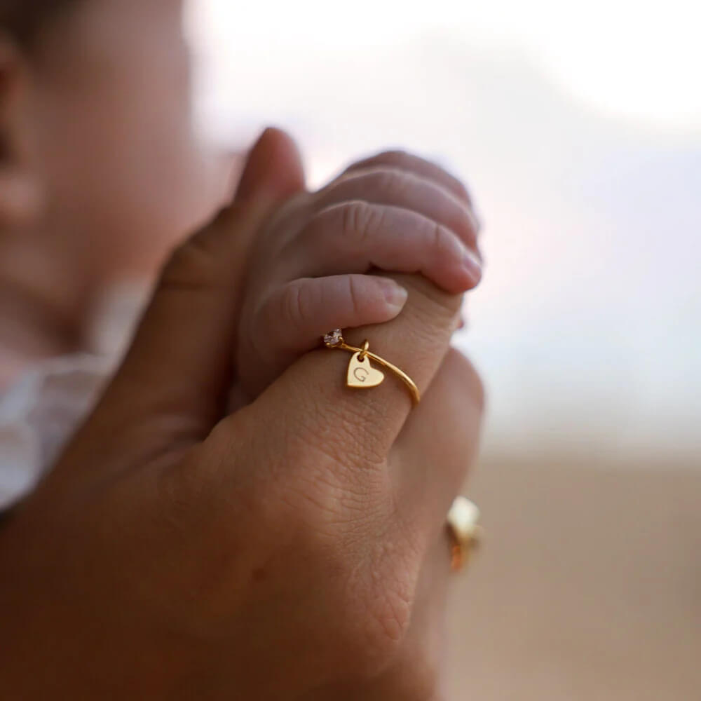 Custom Heart Zircon Pendant Ring | 18K Gold - Plated Titanium Steel + 5A Zircon - Aruary Studio ｜ Artisanal Jewelry