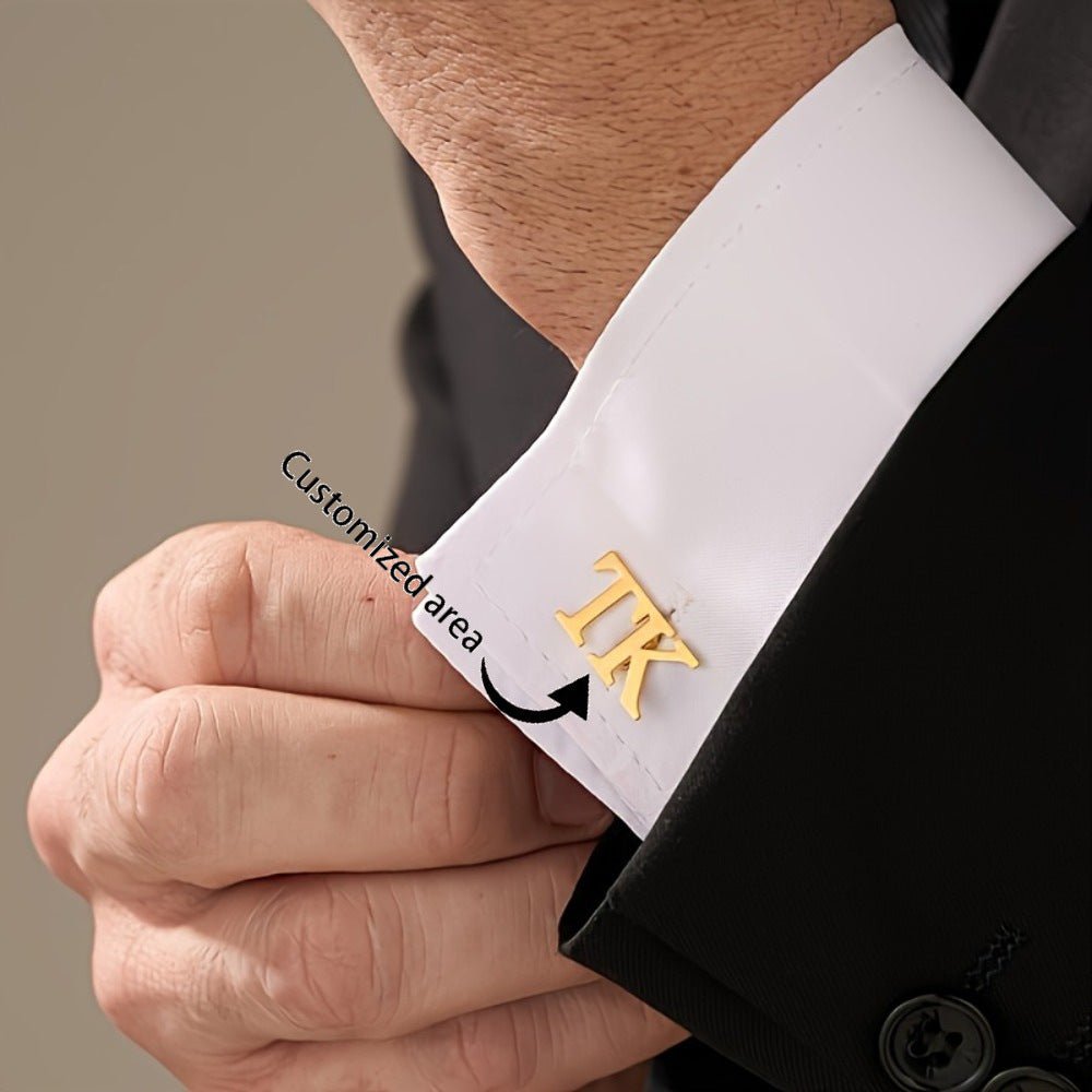 Custom Monogram Cufflinks | 18K Gold - Plated Titanium Steel - Aruary Studio ｜ Artisanal Jewelry