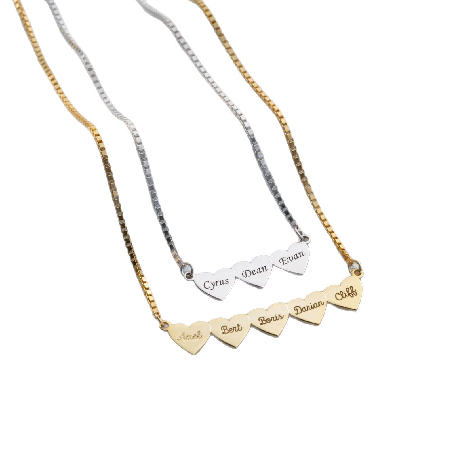 Custom Multi - Heart Engraved Necklace | 18K Gold - Plated Titanium Steel - Aruary Studio ｜ Artisanal Jewelry