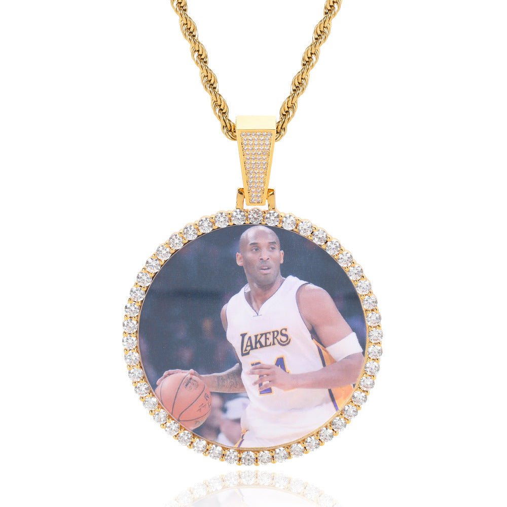 “customizable photos” Hip Hop Necklace - Gold Plated Pendant with 3A Zircon & 24inch Rope Chain - Aruary Studio ｜ Artisanal Jewelry