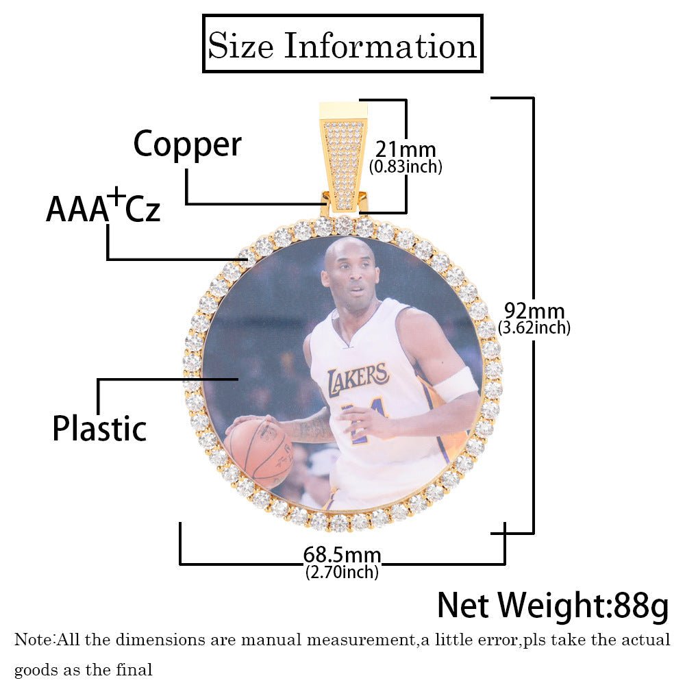 “customizable photos” Hip Hop Necklace - Gold Plated Pendant with 3A Zircon & 24inch Rope Chain - Aruary Studio ｜ Artisanal Jewelry