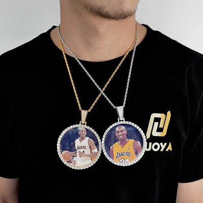 “customizable photos” Hip Hop Necklace - Gold Plated Pendant with 3A Zircon & 24inch Rope Chain - Aruary Studio ｜ Artisanal Jewelry