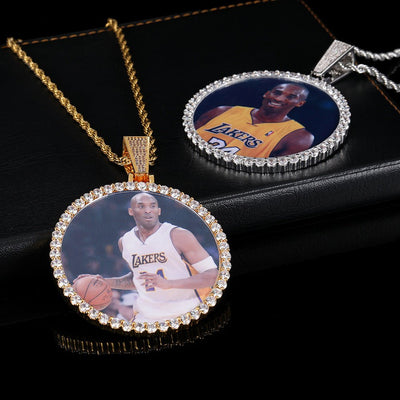 “customizable photos” Hip Hop Necklace - Gold Plated Pendant with 3A Zircon & 24inch Rope Chain - Aruary Studio ｜ Artisanal Jewelry