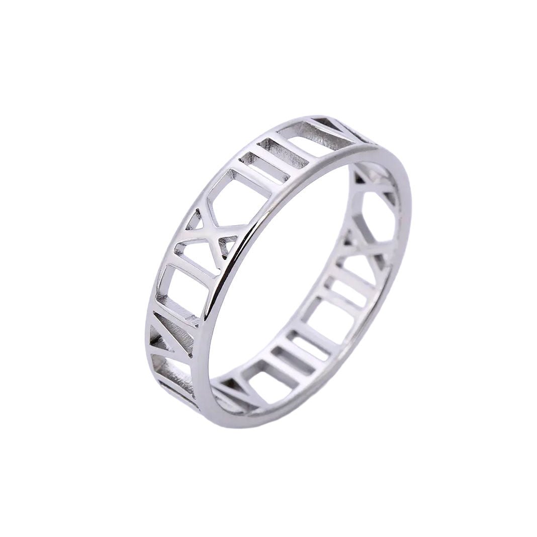 Cut - Out Roman Numeral Titanium Steel Ring - Timeless Style in 3 Classic Hues - Aruary Studio ｜ Artisanal Jewelry