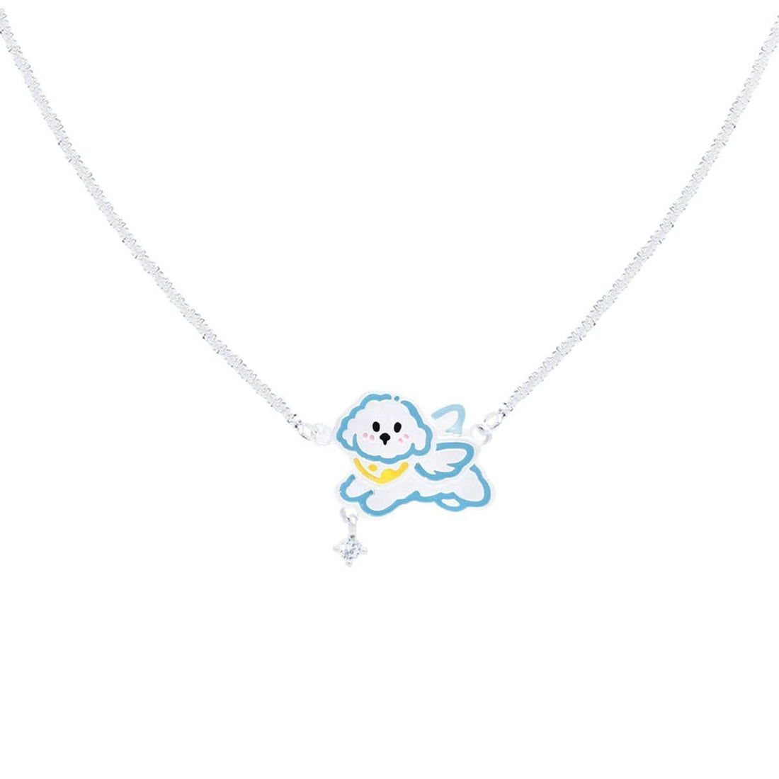 Cute Angel Puppy Charm Necklace – Hand - Enameled Kawaii Dog Pendant Jewelry for Pet Lovers, Dainty Silver - Tone Chain - Aruary Studio ｜ Artisanal Jewelry