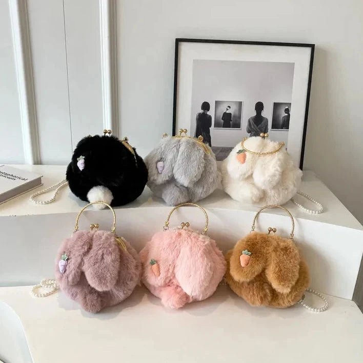 Cute Bunny Ear Plush Handbag | PU Leather - Adorable Sweet Style with Versatile Wear - Aruary Studio ｜ Artisanal Jewelry