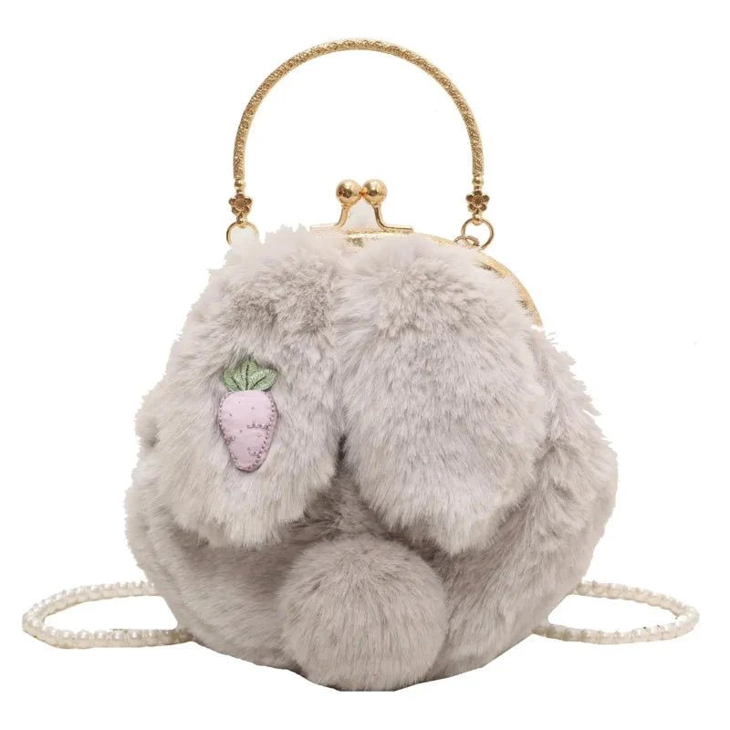 Cute Bunny Ear Plush Handbag | PU Leather - Adorable Sweet Style with Versatile Wear - Aruary Studio ｜ Artisanal Jewelry