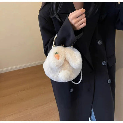 Cute Bunny Ear Plush Handbag | PU Leather - Adorable Sweet Style with Versatile Wear - Aruary Studio ｜ Artisanal Jewelry