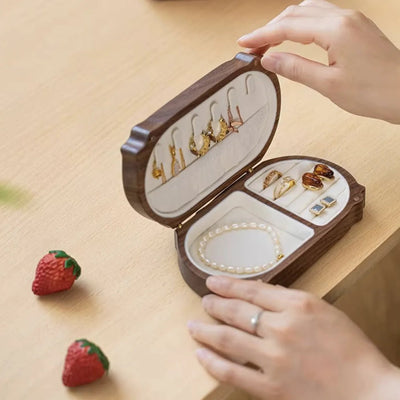 Cute Cat - Shaped Wooden Jewelry Box - Handcrafted from Cherry & Walnut Wood for Jewelry Organization - Aruary Studio ｜ Artisanal Jewelry