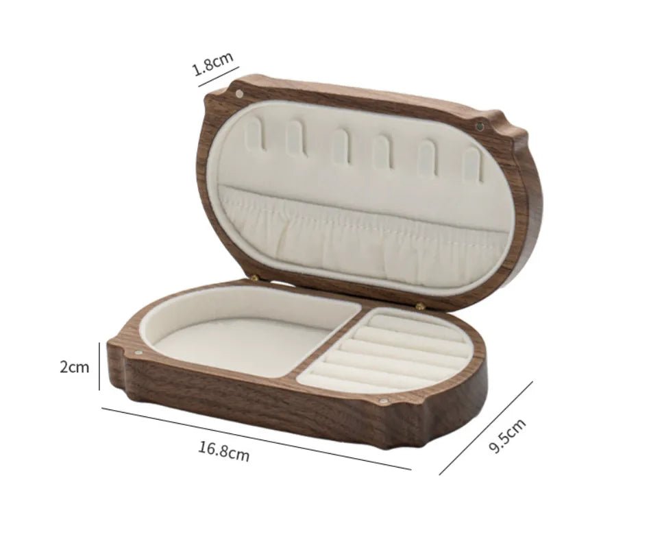 Cute Cat - Shaped Wooden Jewelry Box - Handcrafted from Cherry & Walnut Wood for Jewelry Organization - Aruary Studio ｜ Artisanal Jewelry