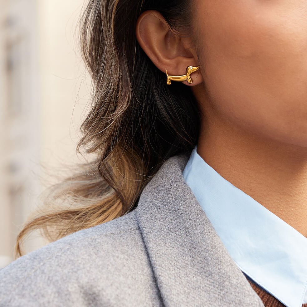 Dachshund 18K Gold - Plated Stud Earrings | Titanium Steel + 5A Zircon - Aruary Studio ｜ Artisanal Jewelry