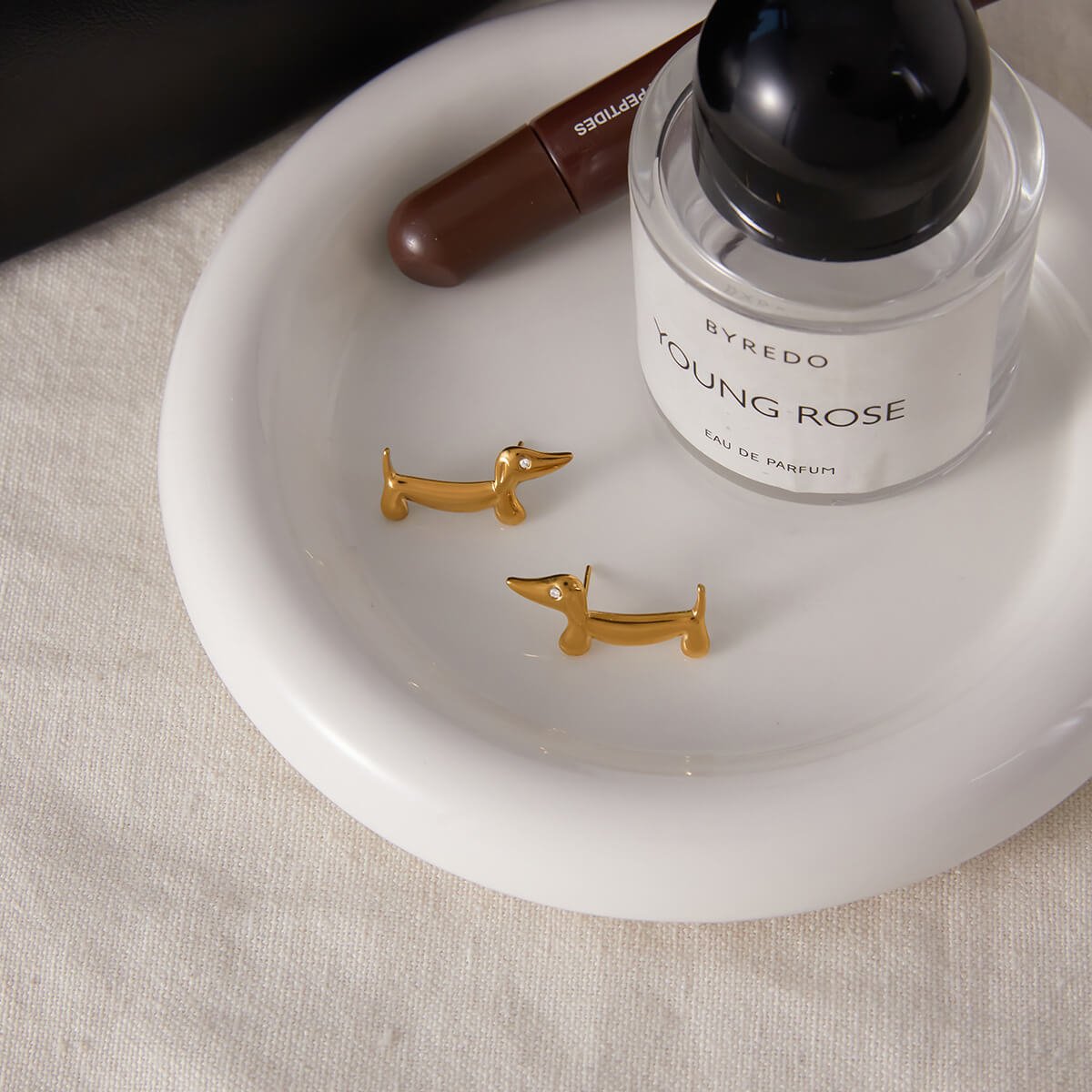 Dachshund 18K Gold - Plated Stud Earrings | Titanium Steel + 5A Zircon - Aruary Studio ｜ Artisanal Jewelry
