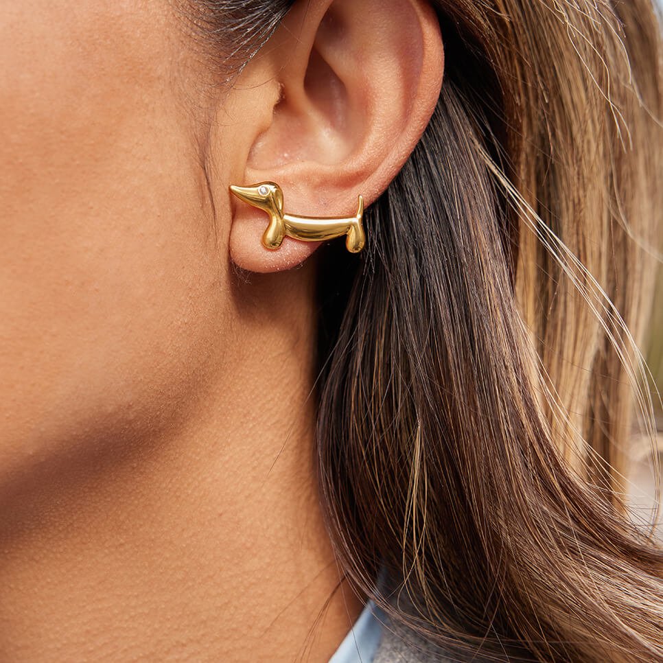 Dachshund 18K Gold - Plated Stud Earrings | Titanium Steel + 5A Zircon - Aruary Studio ｜ Artisanal Jewelry
