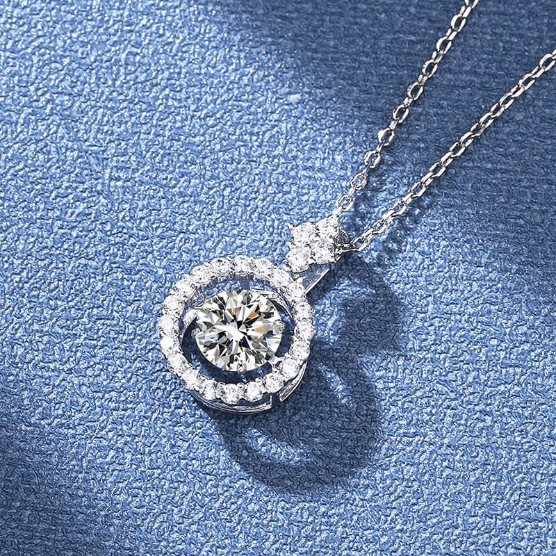 Dainty Dancing Moissanite Necklace – Authentic 925 Sterling Silver Halo Pendant with D Color VVS1 Solitaire, Sparkling Gift for Her - Aruary Studio ｜ Artisanal Jewelry