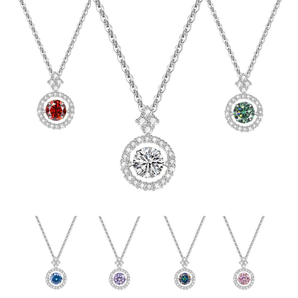 Dainty Dancing Moissanite Necklace – Authentic 925 Sterling Silver Halo Pendant with D Color VVS1 Solitaire, Sparkling Gift for Her - Aruary Studio ｜ Artisanal Jewelry