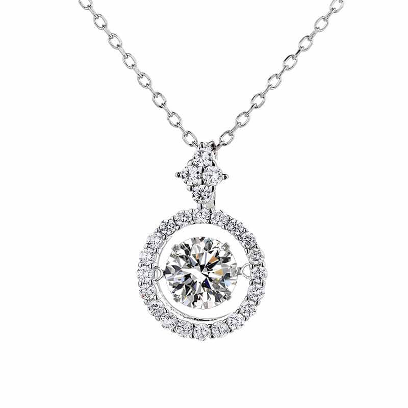 Dainty Dancing Moissanite Necklace – Authentic 925 Sterling Silver Halo Pendant with D Color VVS1 Solitaire, Sparkling Gift for Her - Aruary Studio ｜ Artisanal Jewelry