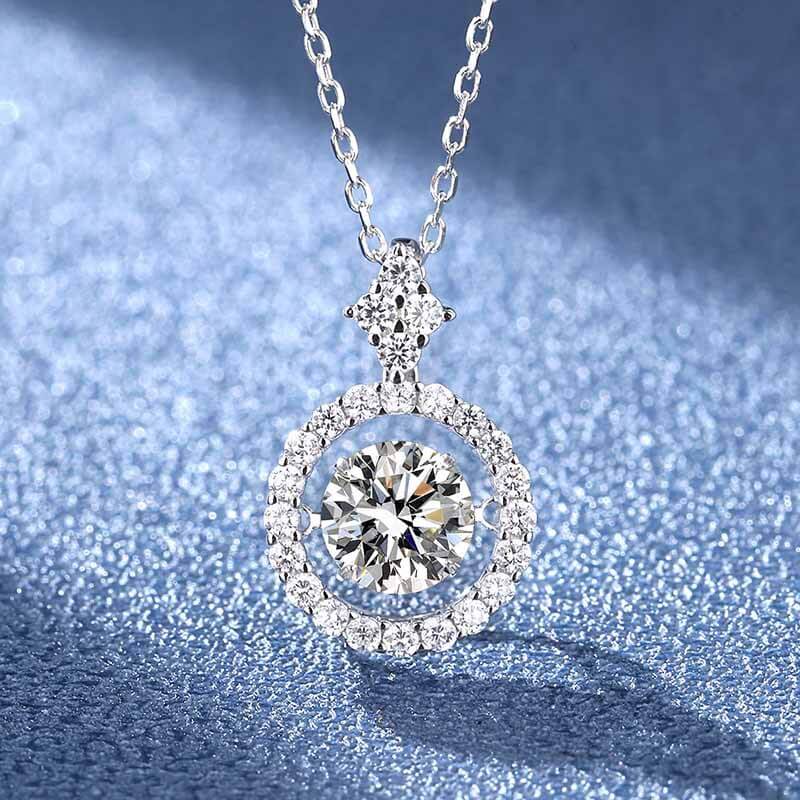 Dainty Dancing Moissanite Necklace – Authentic 925 Sterling Silver Halo Pendant with D Color VVS1 Solitaire, Sparkling Gift for Her - Aruary Studio ｜ Artisanal Jewelry