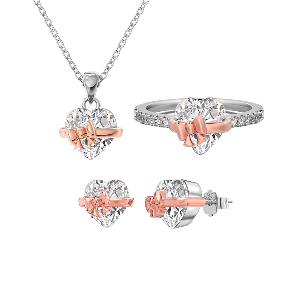 Dainty Heart Pendant Necklace with Bow Detail - S925 Silver Jewelry for Her - Aruary Studio ｜ Artisanal Jewelry