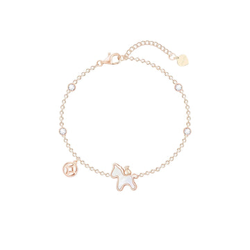 Dainty Mother of Pearl Horse Charm Bracelet - Rose Gold Lucky Coin Jewelry for Wealth & Success - Aruary Studio ｜ Artisanal Jewelry